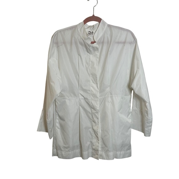 Planet by Lauren G Nylon Rain Jacket Size 1‎ US 4-8 White 3/4 Sleeve Travel FLAW - Picture 1 of 13